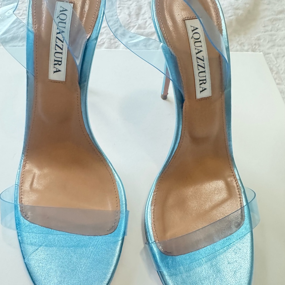 Aquazzura Blue Heels with Transparent Stiletto Design